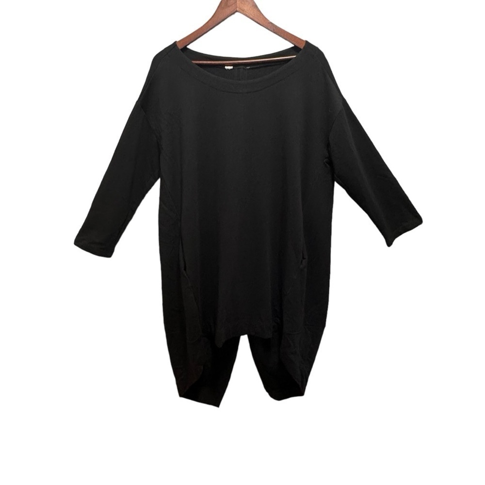 Paolo Tricot Oversize Cotton Lagenlook Black Tunic Top Back Zip Size Medium